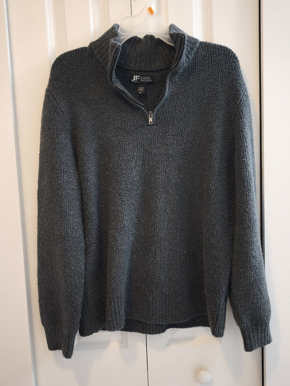 J. Ferrar x Jason Bolden Dark Gray Quarter-Zip Knit Cotton Sweater